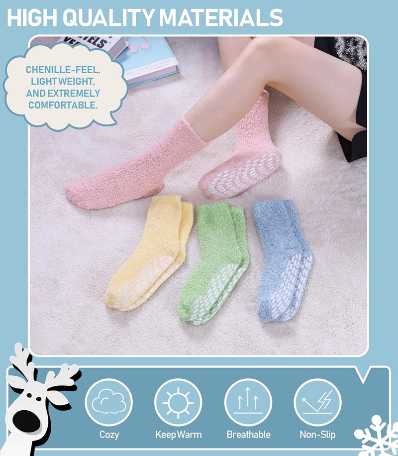 Yebing Store Non Slip Hospital Socks for Women with Grips Fuzzy Cozy Anti Skid Slipper Socks Winter Warm Soft Fluffy Sleep Socks - Image 5